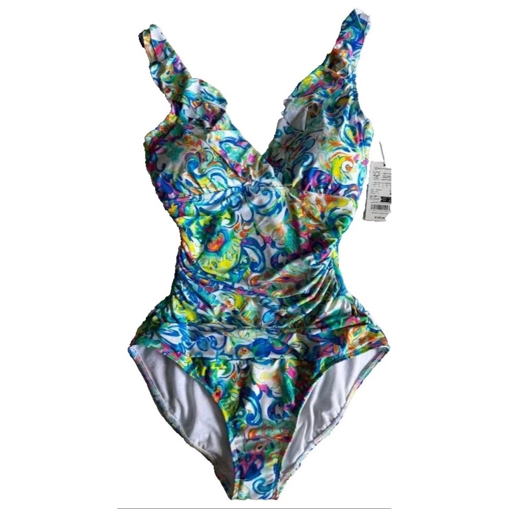 New Lauren Ralph Lauren Multi Paisley 1pc Bathing Suit Swimsuit women's 12 $145